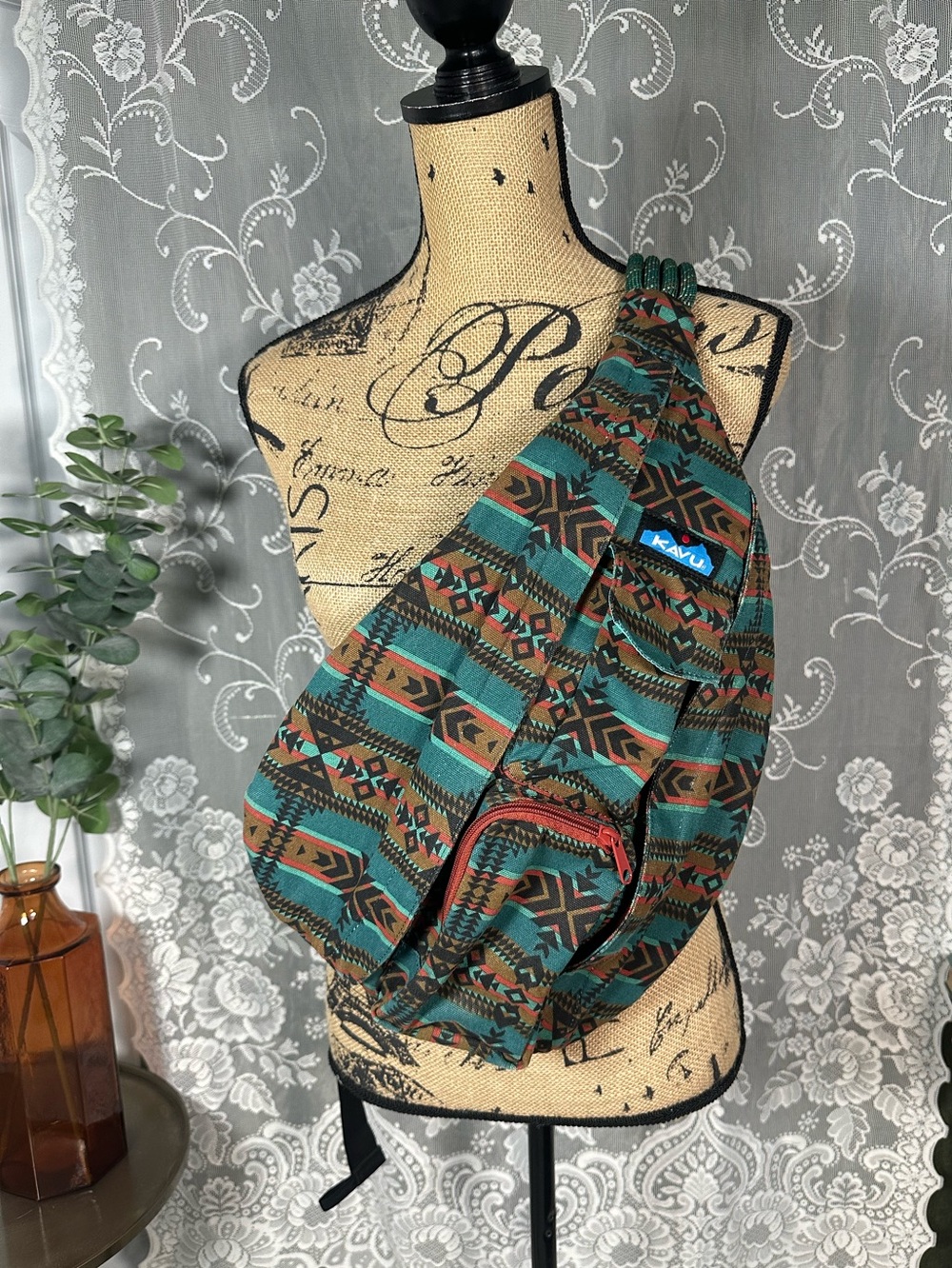 Kavu Rope Sling Bag in Pacific Blue Aztec Print